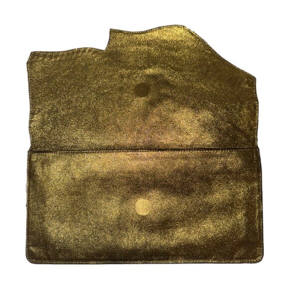 Balmain Gold Croc Leather, Suede, and Rhinestone Patchwork Clutch - Picture 3 of 10